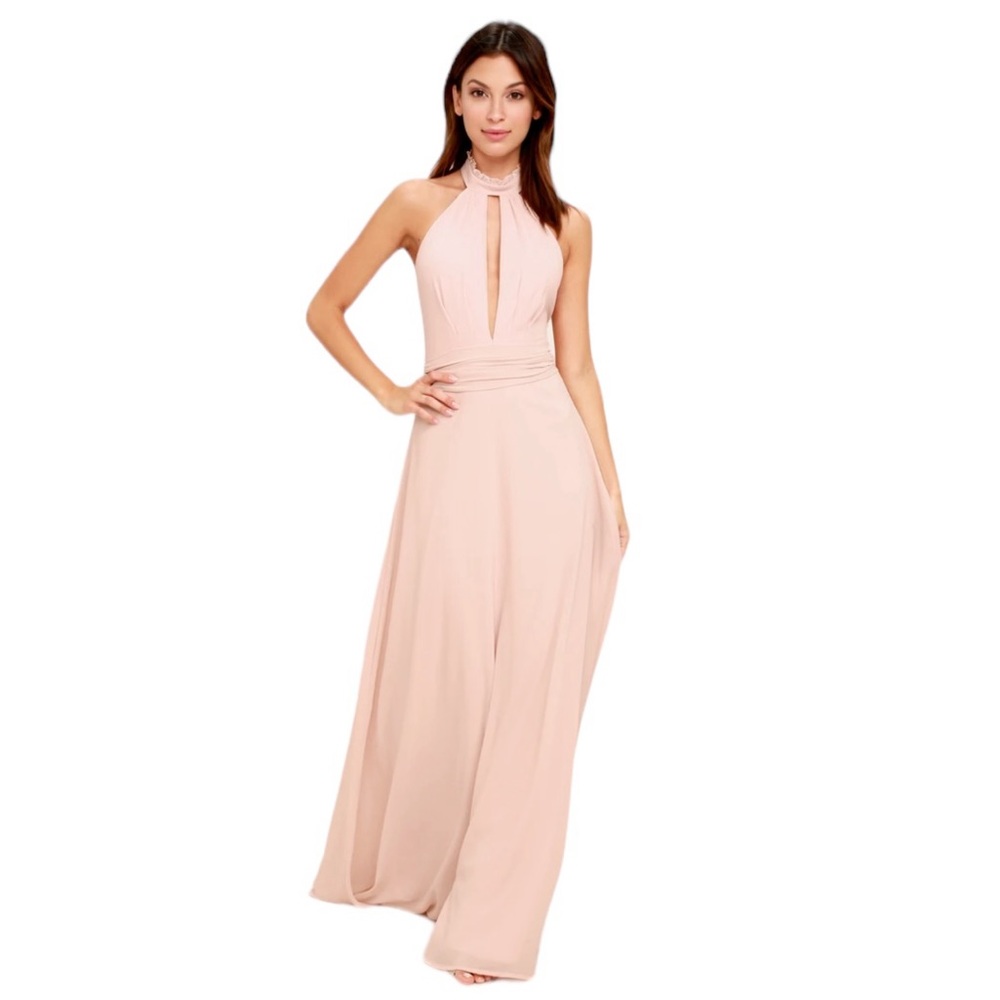 Lulu’s First Comes Love Pink Chiffon Halter Maxi Dress - Picture 11 of 13